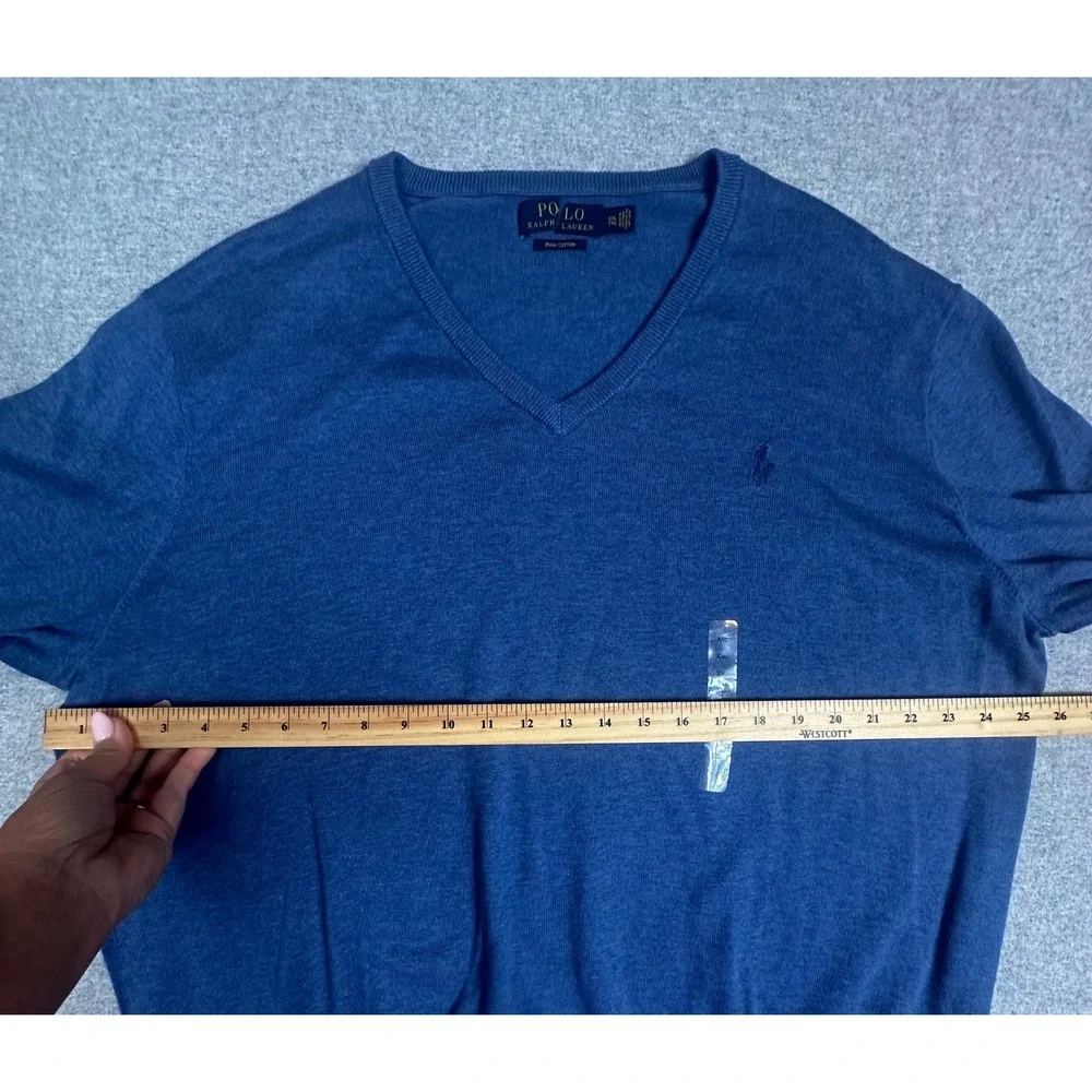 Polo Ralph Lauren V-Neck Sweater Mens XXL Blue Pima Cotton Pony Logo NWOT